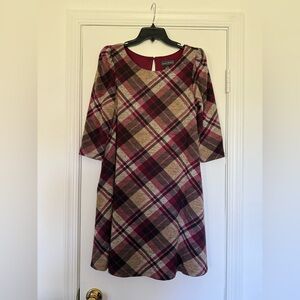 Jessica Howard Burgundy and Tan A-line Dress with 3/4 Sleeves